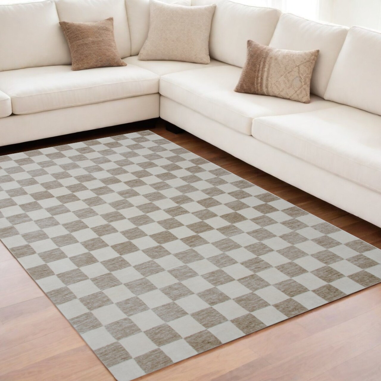 Edge Collections - 5' X 8' - Brown - Stain-Resistant Checkered Area Rug - 1 Piece